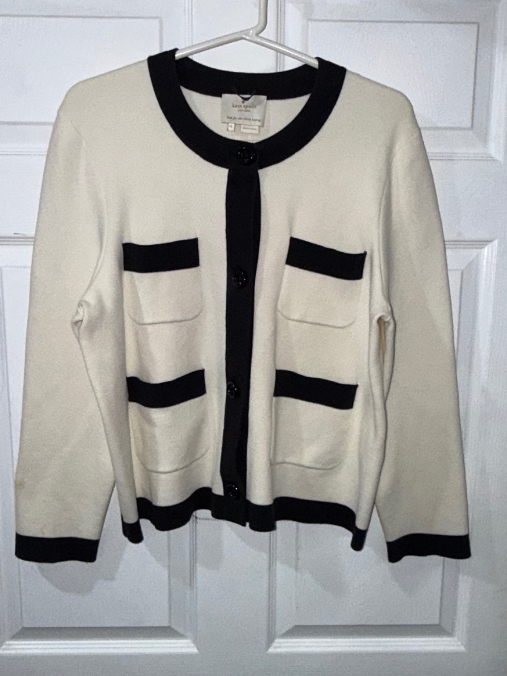 Kate Spade "Look For the Silver Lining" White / Black Sweater Jacket - XL